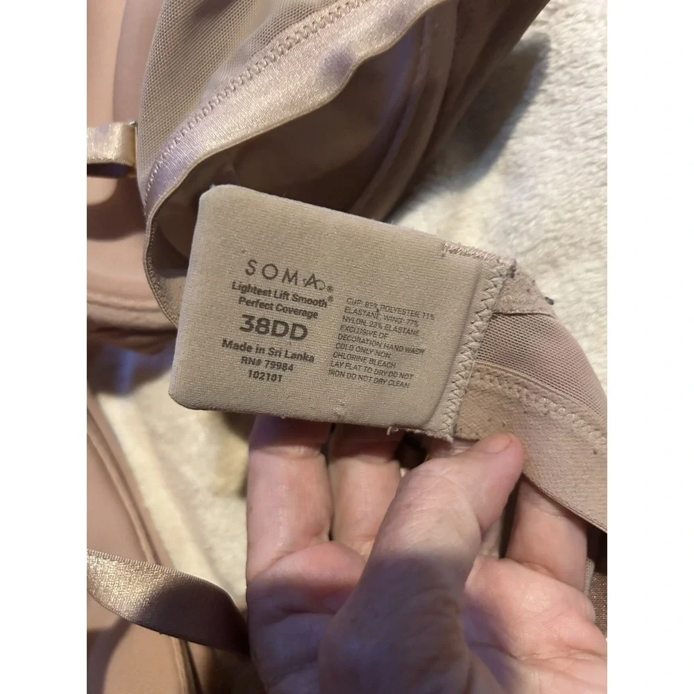 SOMA Lightest Lift Smooth Perfect‎ Coverage Bra 38DD Nude Beige T Shirt Bra